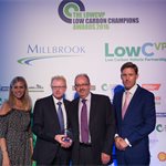 Low Carbon Car Manufacturer of the Year. L-R MC Nicki Shields, LowCVP Chair Darran Messem, Jon Hunt - Toyota GB and Darren Lindsey of Michelin (sponsors).