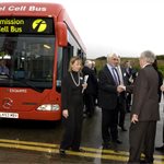 Alistair Darling arriving at LowCVP conference on hydrogen fuel-cell bus