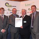 Heavy Duty Vehicle Award - Runner-Up: (l-r) Rob Lawton & Dennis Culloty (Leyland Trucks), Ray Engley (RHA) & Greg Archer (LowCVP)