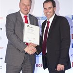 Greg Archer of T&E with Jonathan Murray, LowCVP; T&E Highly Commended in 2014 Outstanding Low Carbon Publication or Report category