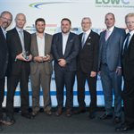 2015 Award for Low Carbon Innovation by an SME
Joint Winners: Avid Technology; Wirth Research
(L-R) Robert Llewellyn (MC), Jerry Williams (Wirth Research), Ryan Maughan (AVID Technology), Richard Fairchild (AVID Technology), Tony Pixton (APC), Andy Eastlake (LowCVP), Darran Messem (Carbon Trust)