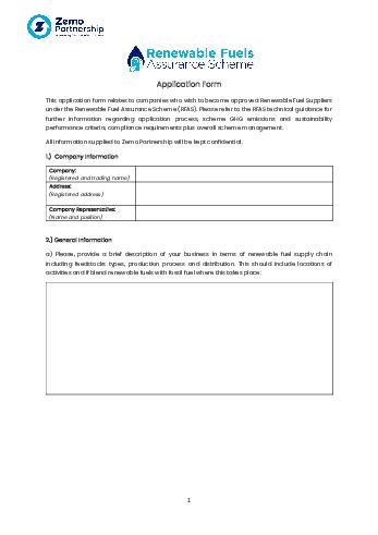 RFAS Application Form for Biofuels